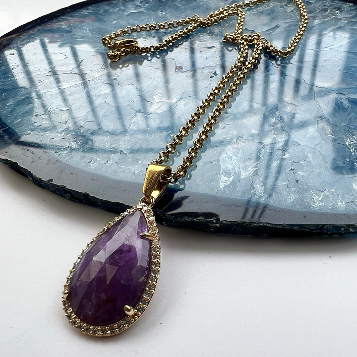 Amethyst Teardrop Gold Plated Pendant Necklace