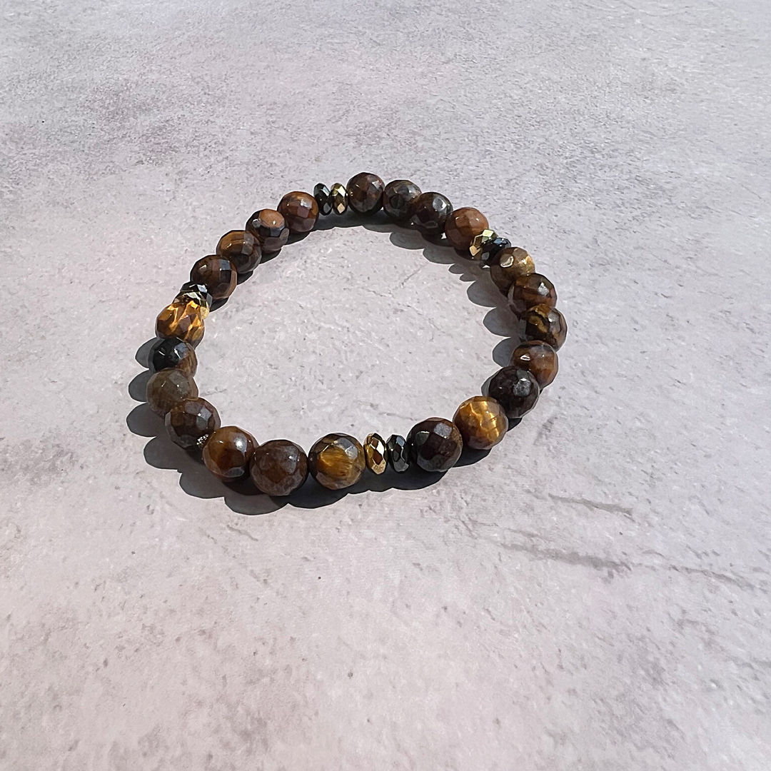 8mm Faceted Round Electroplated Tiger Eye