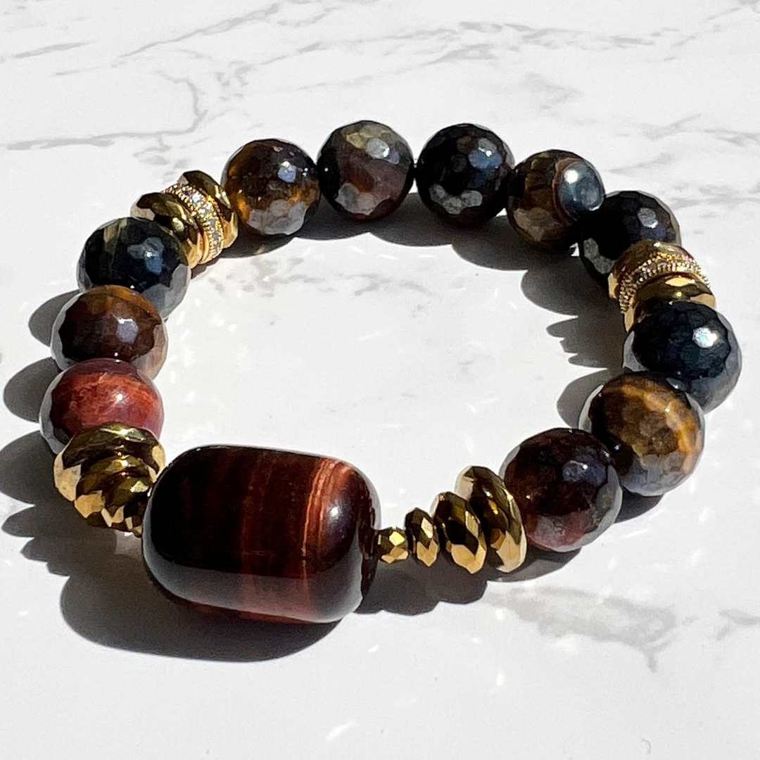12mm Faceted Round Multicolored Tiger Eye