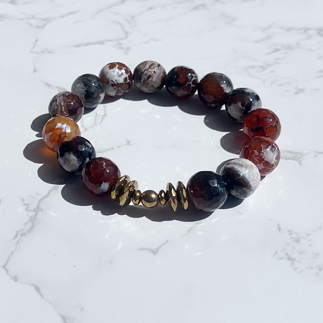 12mm Faceted Round Speckled Brown Agate