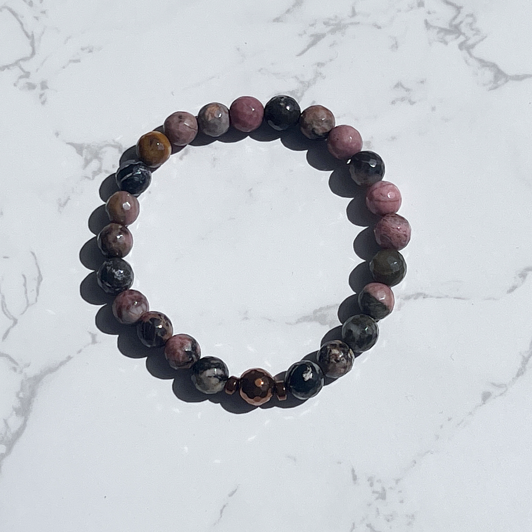 8mm Faceted Round Rhodonite