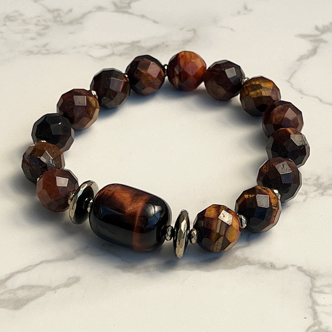 12mm Faceted Round Red Tiger Eye