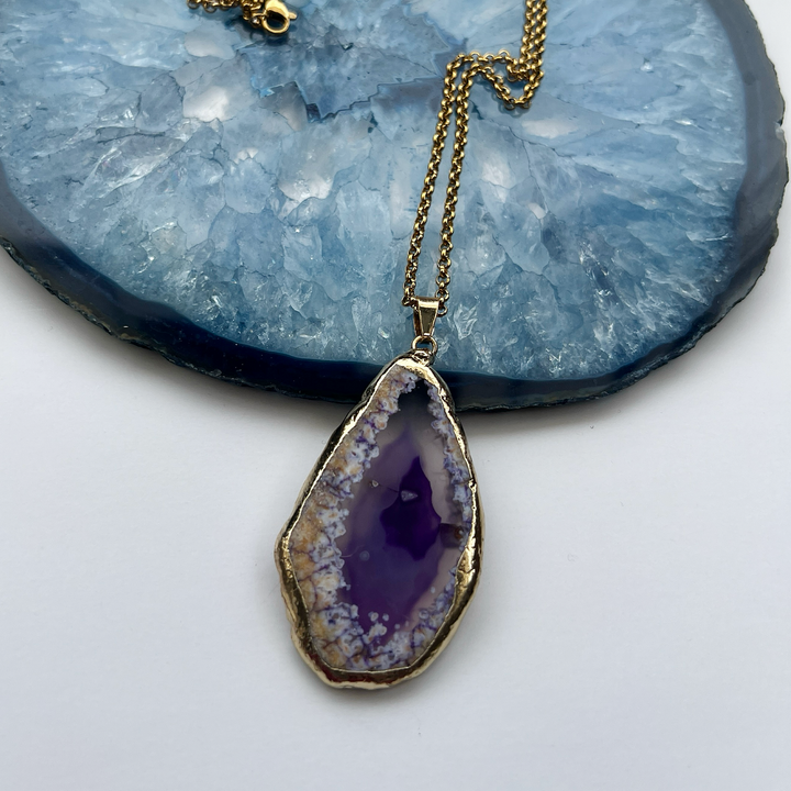 Dyed Purple Agate Gold Plated Pendant Necklace