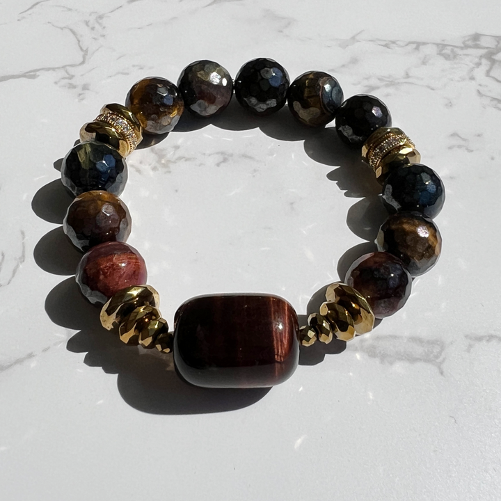 12mm Faceted Round Multicolored Tiger Eye