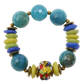Colorful beaded bracelet with blue, green, and multicolored beads on a white background