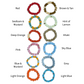 A color-options chart showing multiple Ashanti bead bracelets arranged in columns with text labels such as Red, Brown & Tan, Seafoam & Mustard, Hint of Lemon, Khaki, Sky Blue, Pink, Blue & Mustard, Grey, Light Orange, and Light Blue on a white background.