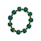 Hunter green bracelet with brass and black accent beads against white background