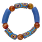 Colorful beaded bracelet with blue and orange beads on a white background