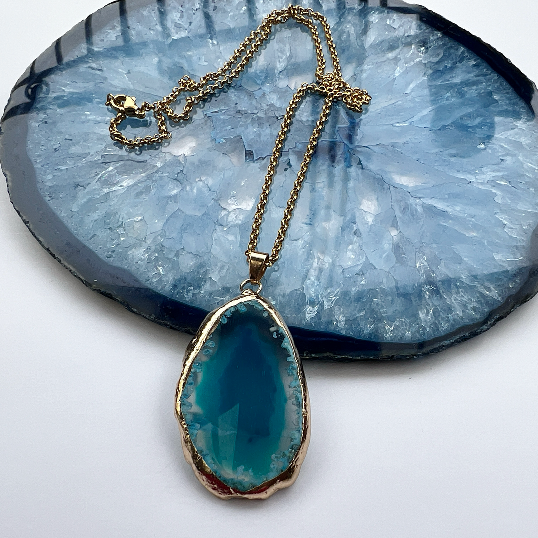 Dyed Blue Agate Gold Plated Pendant Necklace