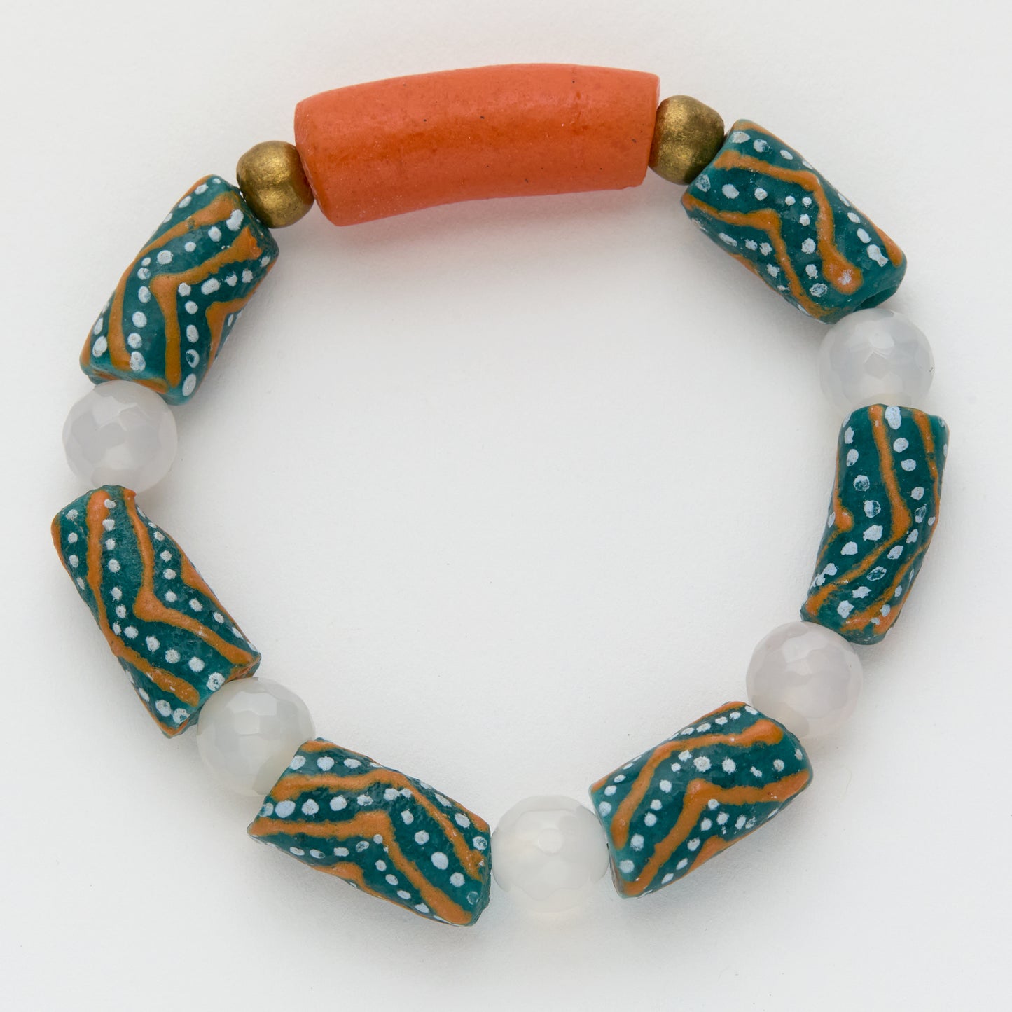 Bracelet with colorful beads on a white background