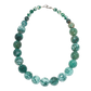 Necklace with green marbled beads on a white background