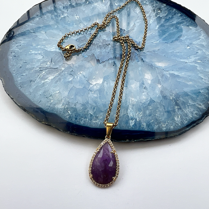 Amethyst Teardrop Gold Plated Pendant Necklace