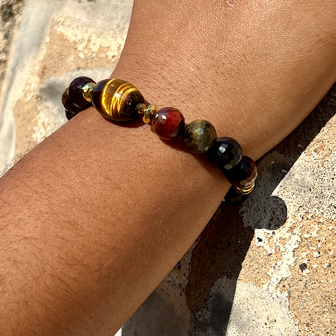 10mm Faceted Round Multicolored Tiger Eye w/ Small Barrel Focal