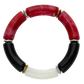 Bracelet with red, black, and white cylindrical beads on a white background