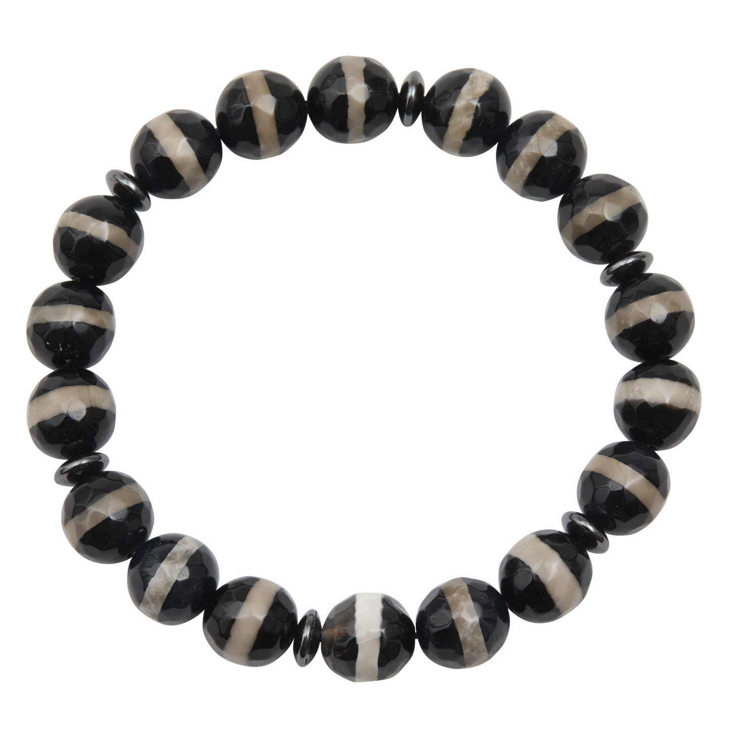 Black and white beaded bracelet on a white background