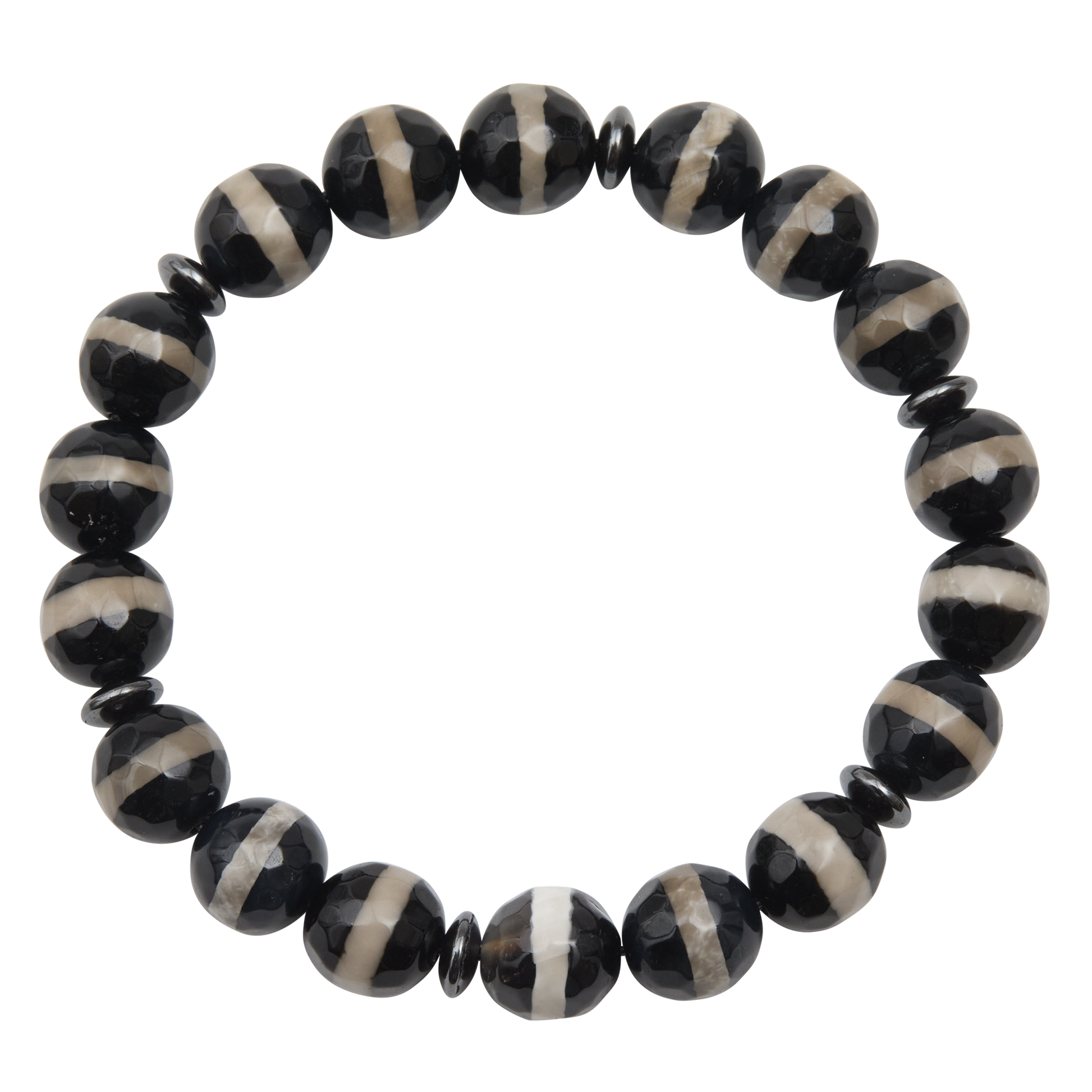 Black and white beaded bracelet on a white background