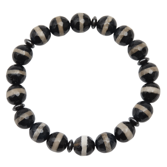 Black and white beaded bracelet on a white background