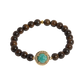 Bracelet with brown beads and an amazonite stone centerpiece on a white background