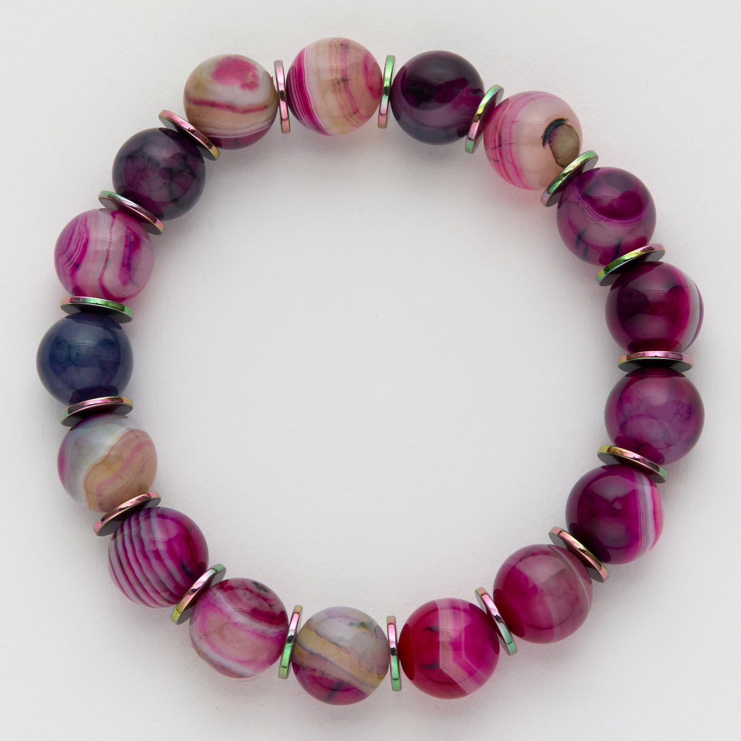 Multicolored beaded bracelet on a white background