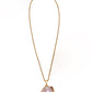 Necklace with an oco agate pendant on a gold chain against a white background
