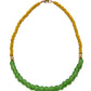 Necklace with green beads and gold线索 on a white background