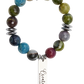Multicolored beaded bracelet with a tag on a white background