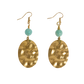 Brass earrings with amazonite beads on a white background