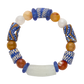 Multicolored beaded bracelet with blue, brown, and white beads on a white background