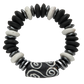 Bracelet made of black, white, and silver beads on a white background