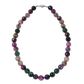 Multicolored beaded necklace on a white background