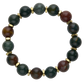 Beaded bracelet with black, brown, and gold beads on a white background