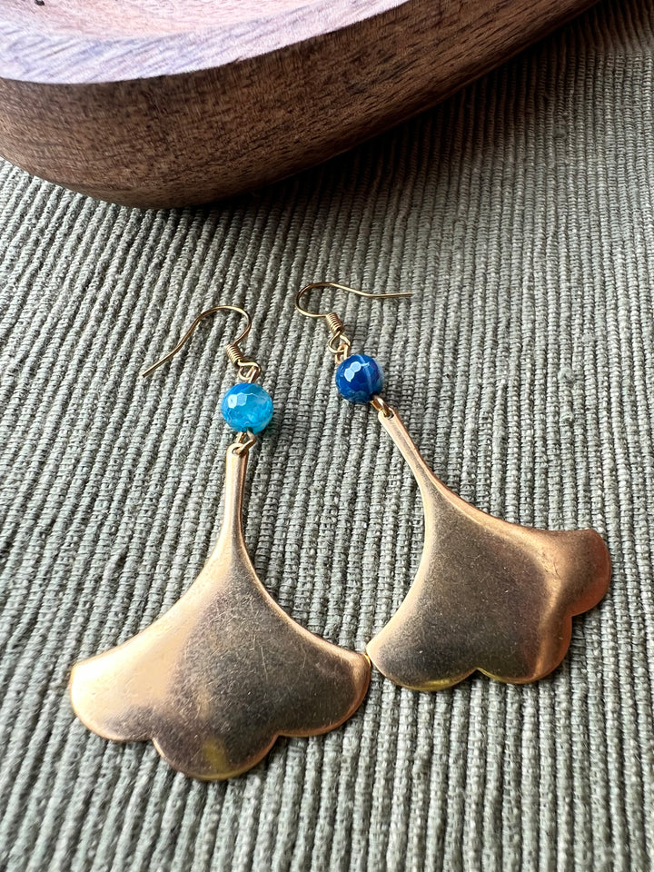 Brass & Blue Agate Earrings