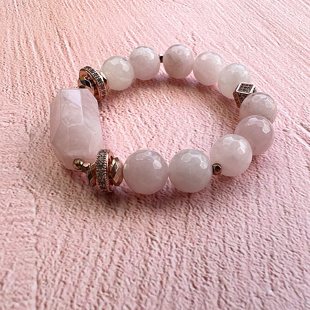 Electroplated Rose Quartz with Rose Gold