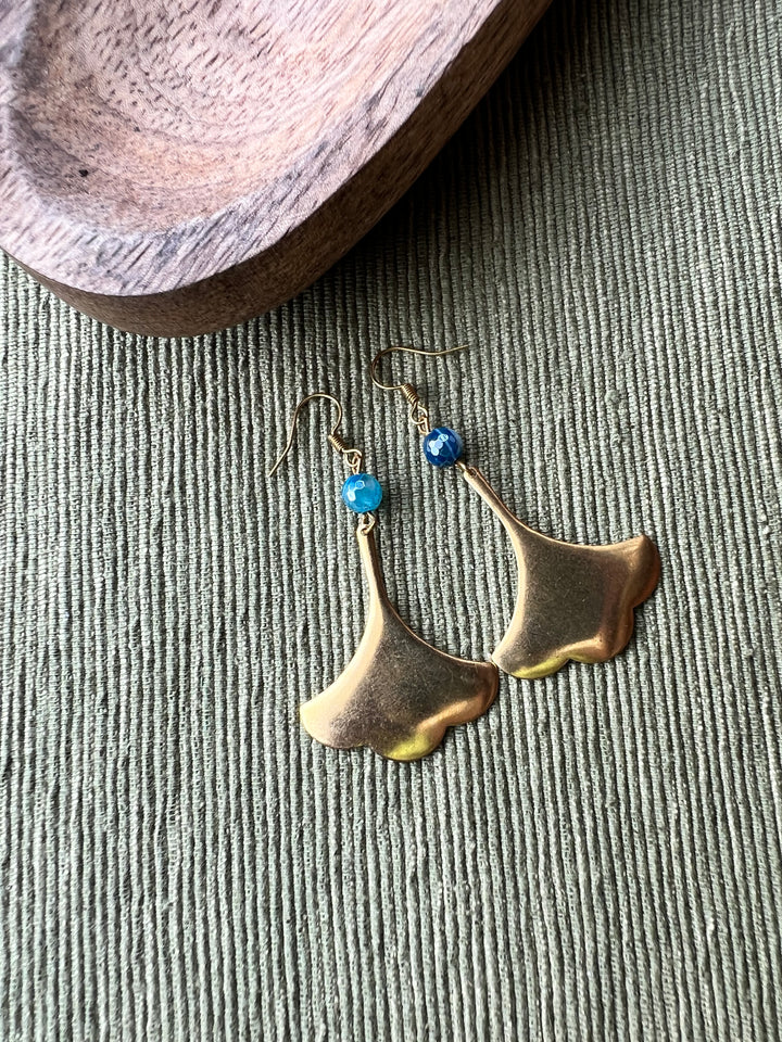 Brass & Blue Agate Earrings